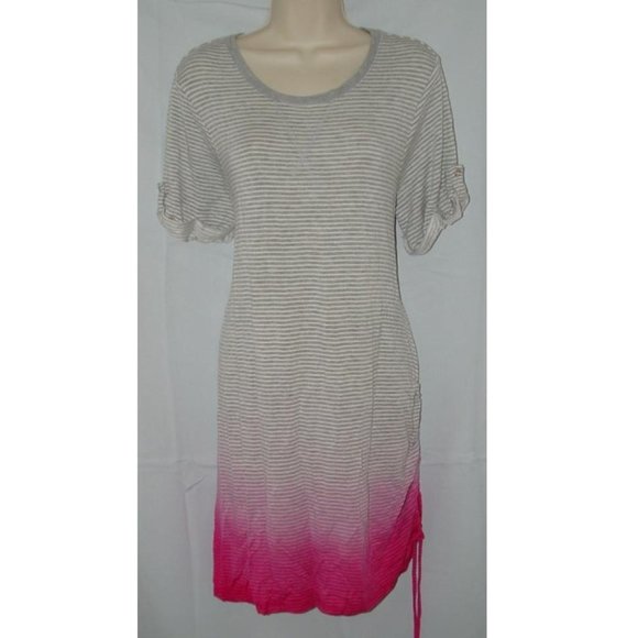LIKE NEW Gray Striped Pink Dip Dye Sz Medium Soft Stretchy Comfy Athletic Dress - Picture 1 of 4